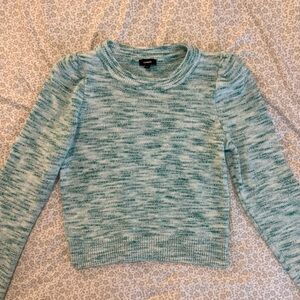 Express Marled Puff-Shoulder Sweater (Aqua/White Mix)